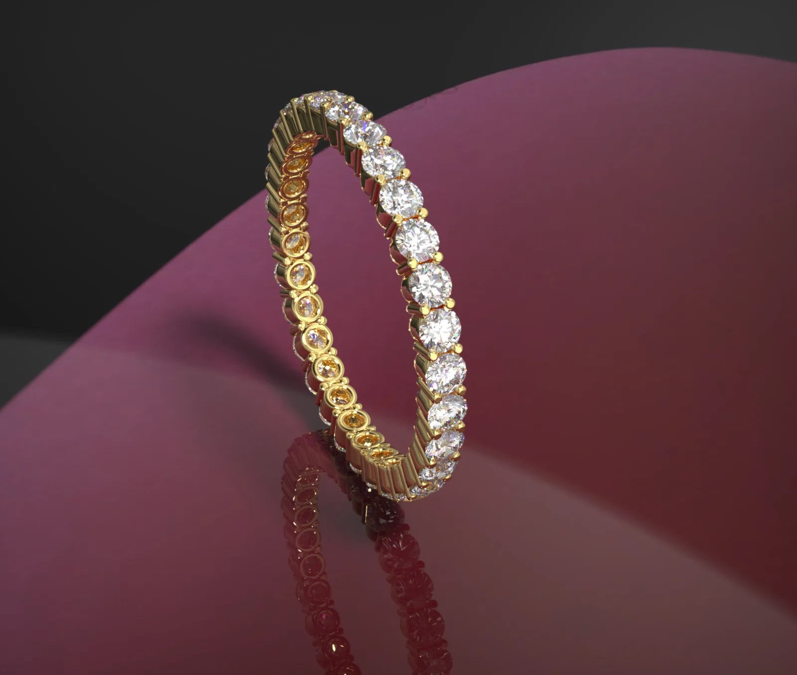 Diamond tennis bracelet on a pink studio set