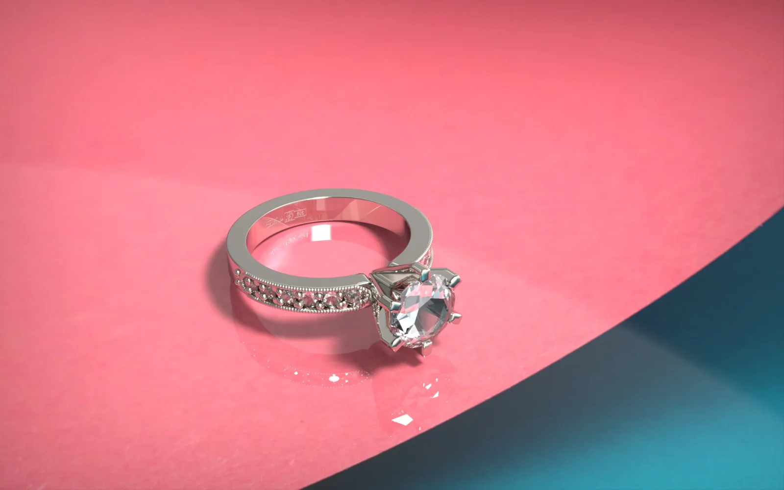 Ring visualization on a pink and blue studio background
